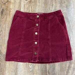 Altar'd State Wine Button-Front Mini Skirt